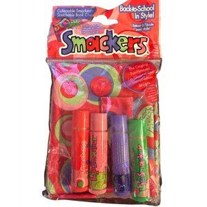 Vintage Lip Smackers Back-To-School Book Cover Set w/4 Bubble Font Lip Balms HTF